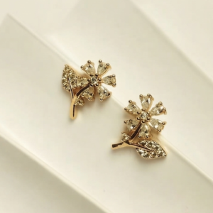 Golden Crystal Blossom Stud Earrings