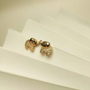 Golden Crystal Elephant Stud Earrings
