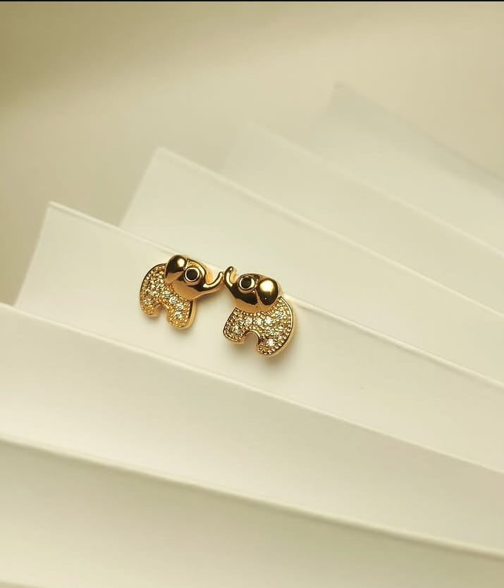 Golden Crystal Elephant Stud Earrings